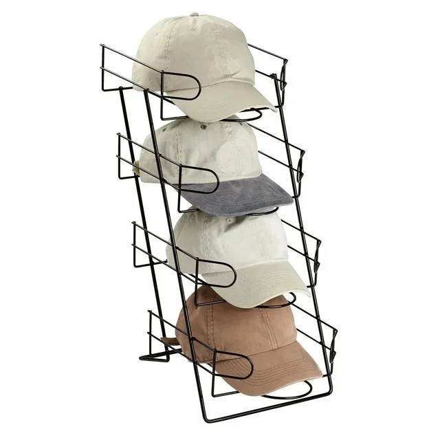 Hot Selling Merchandiser Metal Rack 4-Tier Wire Display Shelf Black Countertop Cap/Hat Stand