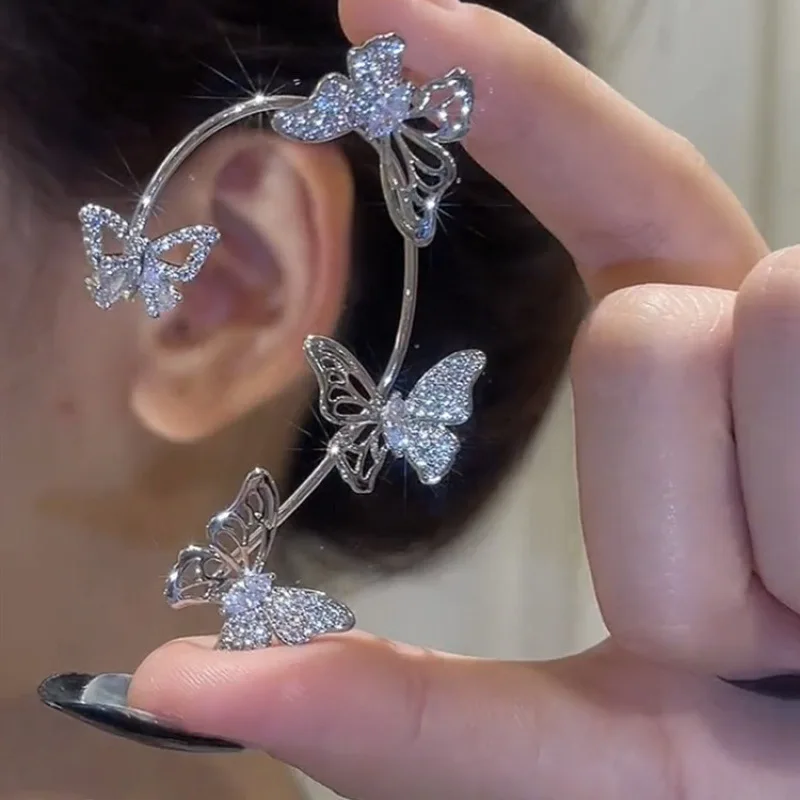 Trend 2022 exquisite diamond hook No ear hole Cuff Silver Non-Piercing Clip Crystal Hoop Cartilage butterfly Earrings