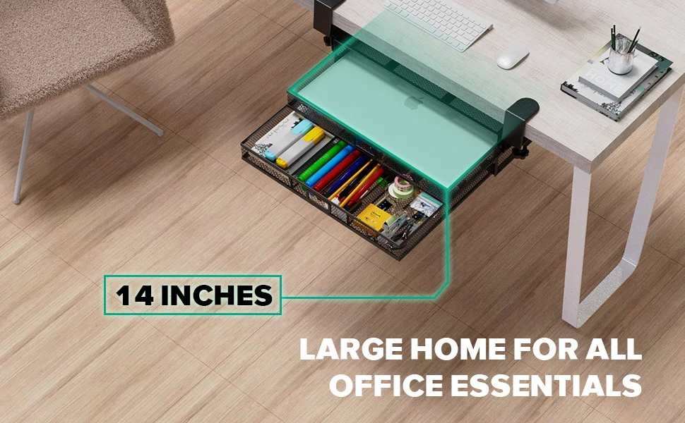 GUDTEKE Mesh Desk Organizer and Clamp-on Swivel Pencil Drawer Desk Hidden Desk Organizer Extra Sturdy C-Clamp Mount System