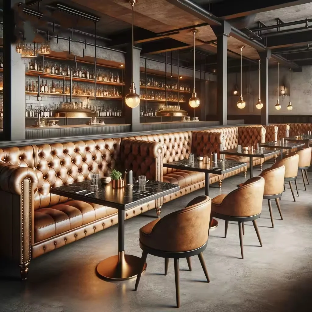 Light luxury club bar furniture set luxury european cafe restaurant booth seating coffee chairs and tables for restaurants