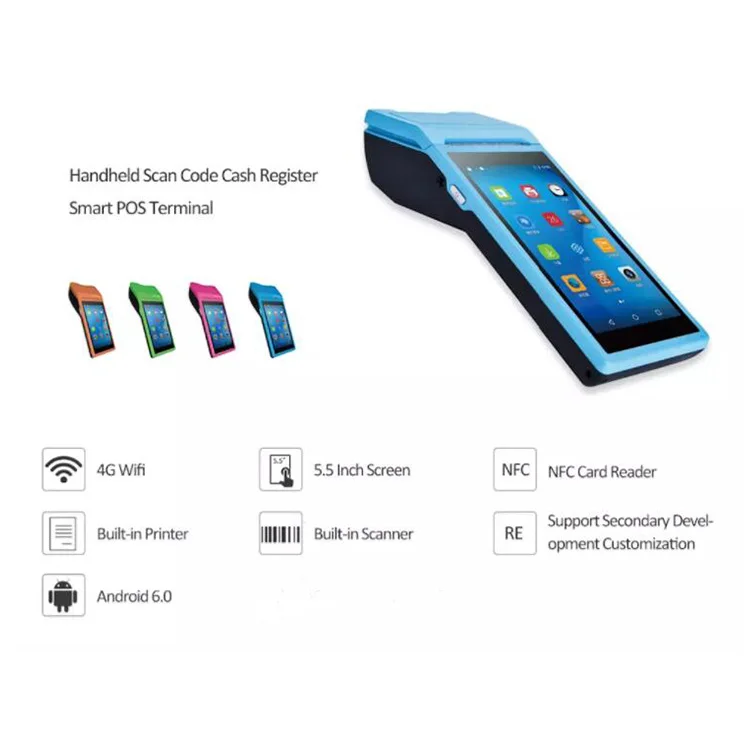 5.5 inch capacitive touch mini pc windows and android handheld POS system thermal printer scanner NFC 3G cheap price android POS