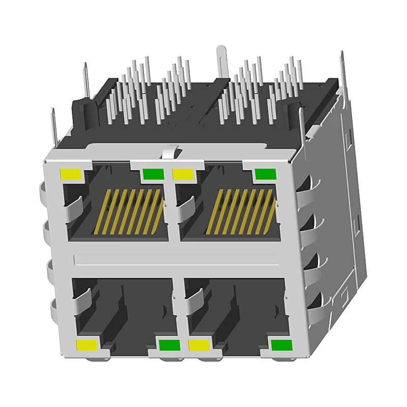 RJ45 10P8C 2x2 90-degree with Spring, with LED, with Filter Rj45 Connector