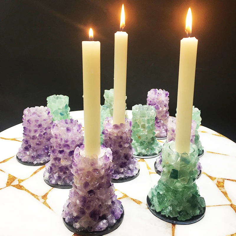 Wholesale Modern Wedding Christmas Decorative Amethyst Stones Quartz Crystal Candle Holders