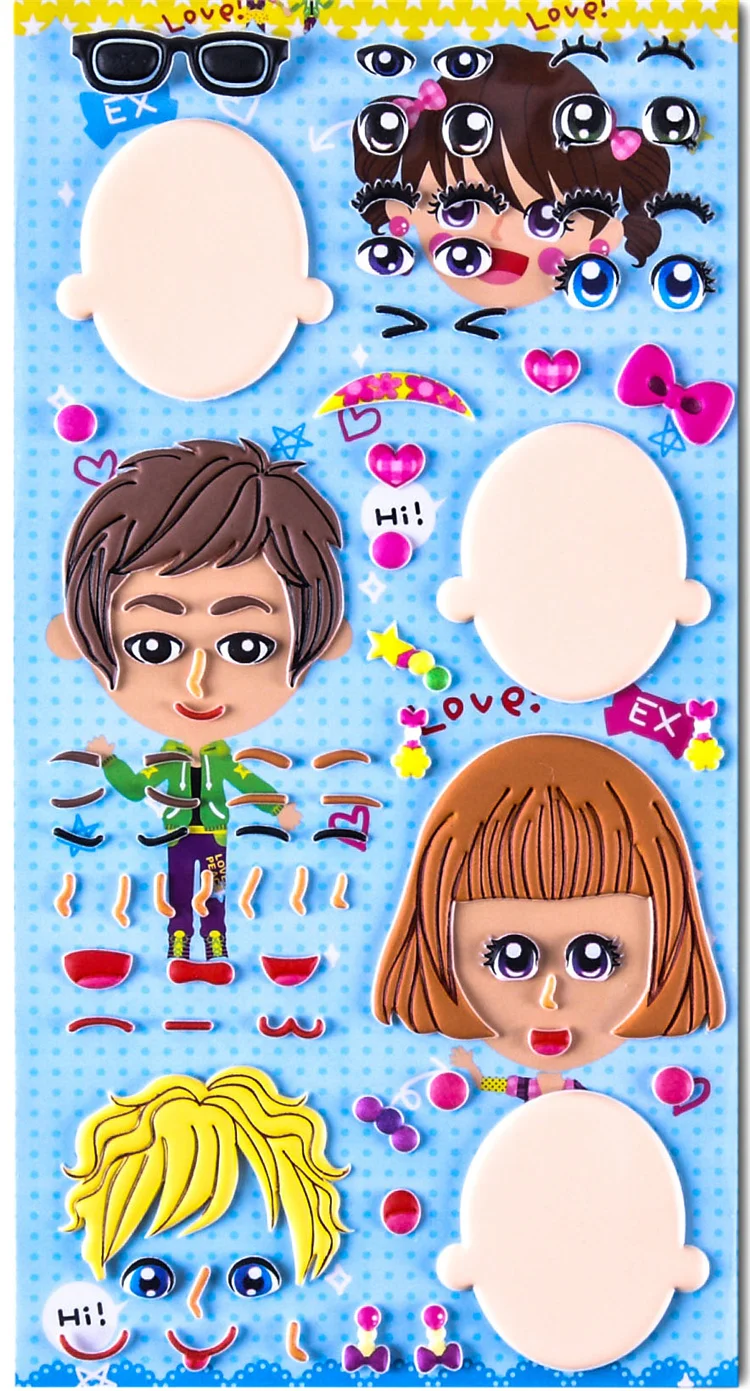 Wholesale Custom Cute Kids Cartoon Characters Dress Up Self Adhesive 3D Girl Puffy Stickers