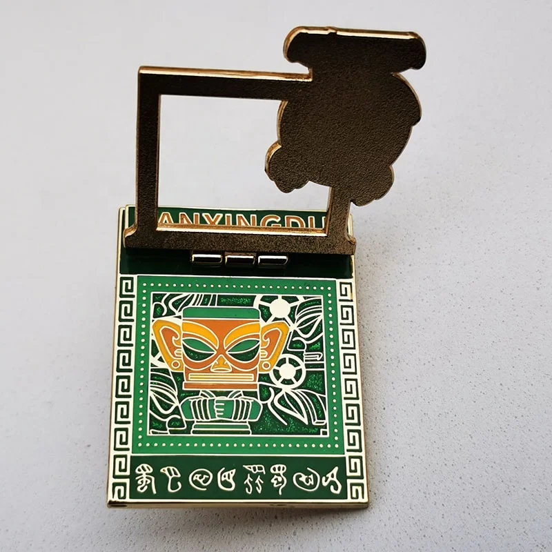 Customized metal logo hard enamel lapel pin badge gift metal crafts spring door hinge enamel pin with hinge badge