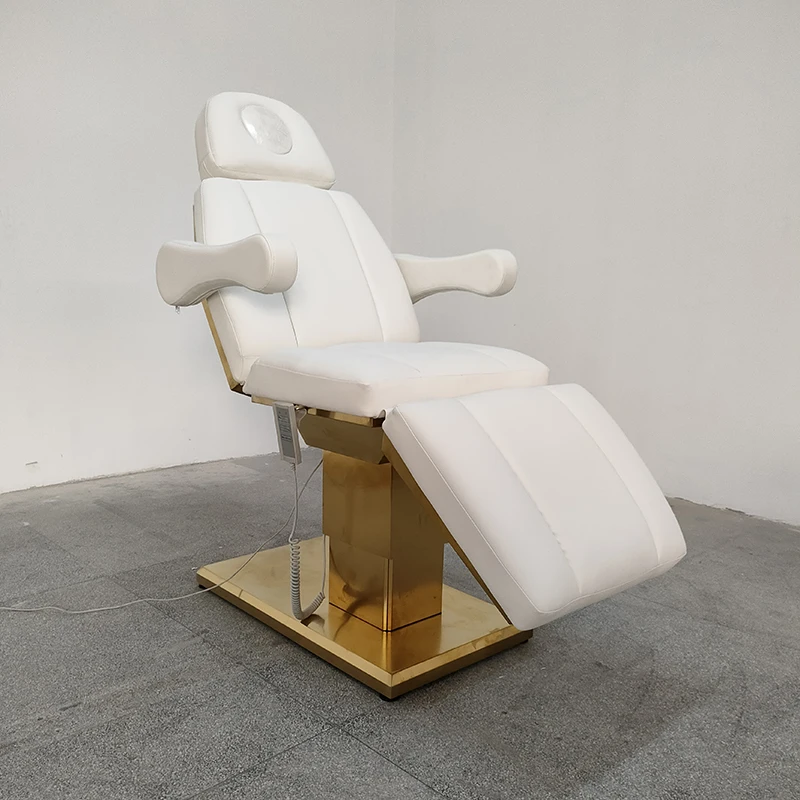 Beauty salon furniture pink leather lash massage table bed 3 motor gold base examination electric massage couch