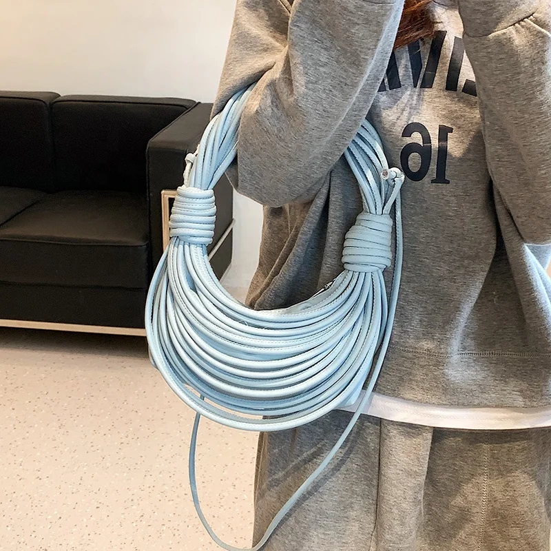 New Design Personalise Squeeze Noodle Bags Women Leather Rope Finishing Line Knots Bags Ladies Tote Handbags Women Shoulder Bags