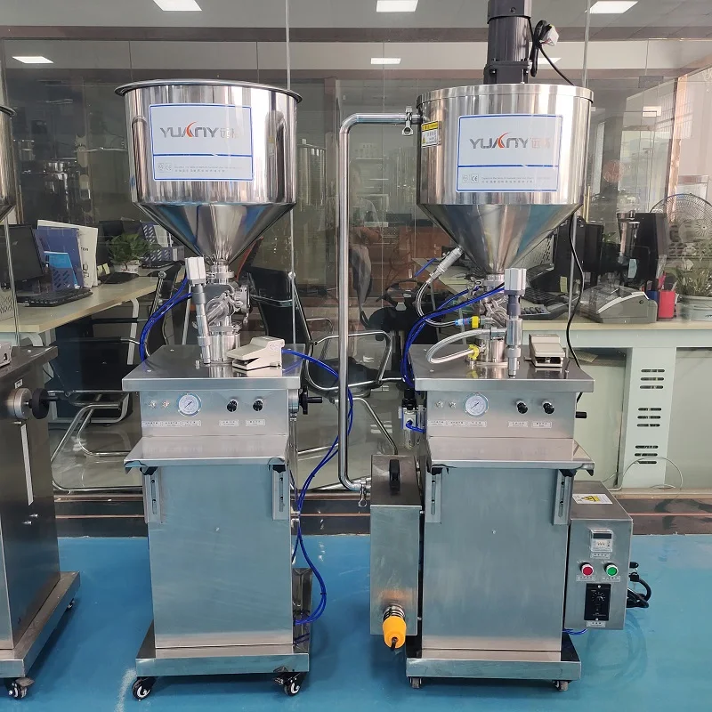 Semi Automatic Vertical Filler Paste Filling Machine with Mixing and Heating Piston Filler Machine Heated Hopper Wood Filler