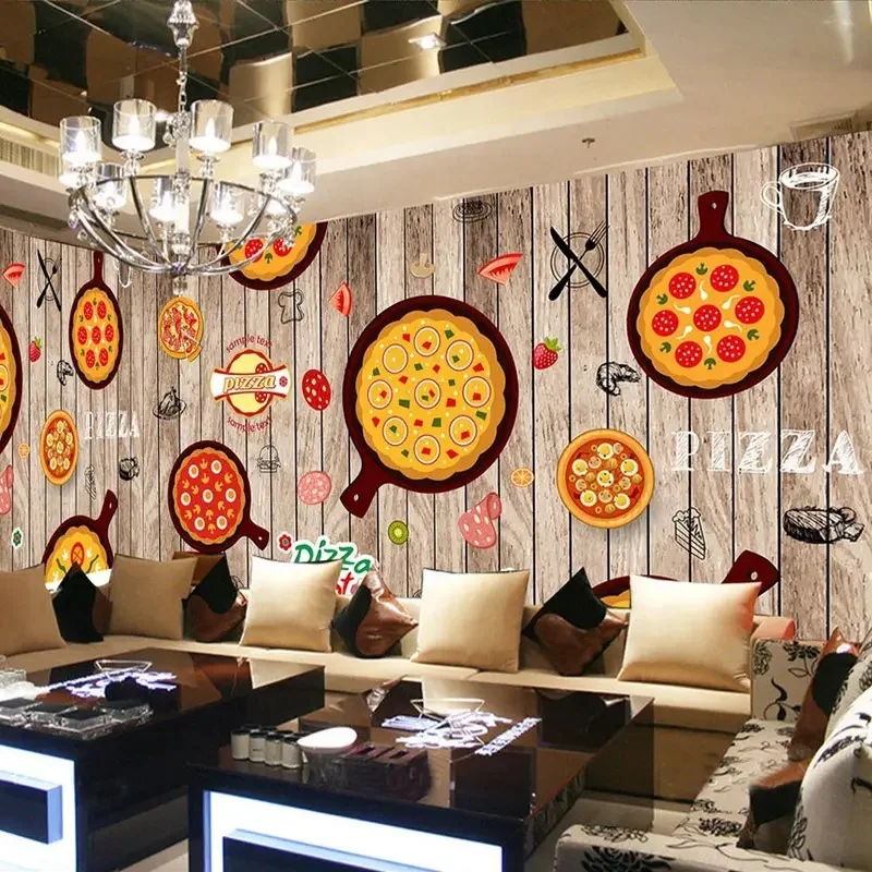 Customized mural 3D wooden pizza Western restaurant coffee shop photo wallpaper