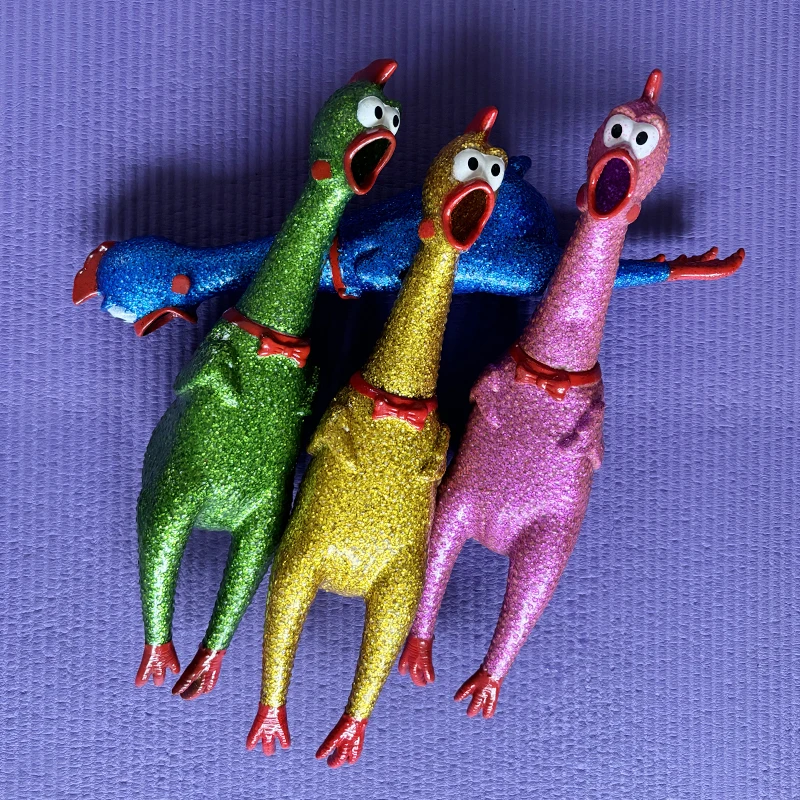 30cm Glitter Squeeze Screaming Chicken Prank Novelty Squeaky Noise Shrilling Shrieking Squawking Chicken Toys For Kids