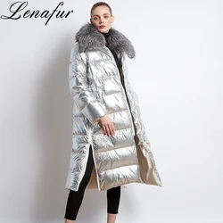 Winter New Design Women fox fur Long Hooded Feather White Duck Down Jacket For Women duck down puffer jackets for womens