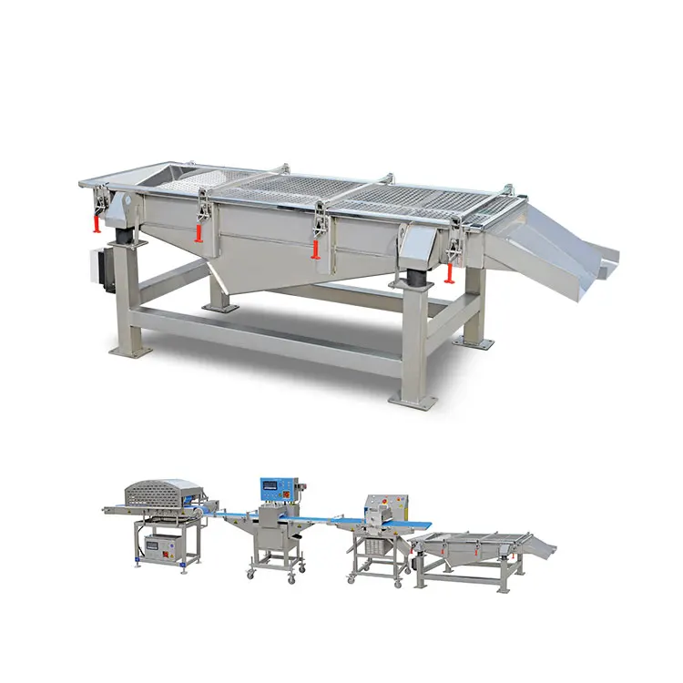 Food factory stainless Vibrating Screen Sieve Conveyor Feeding Machine System 2 Horizontal Motors for meat process line