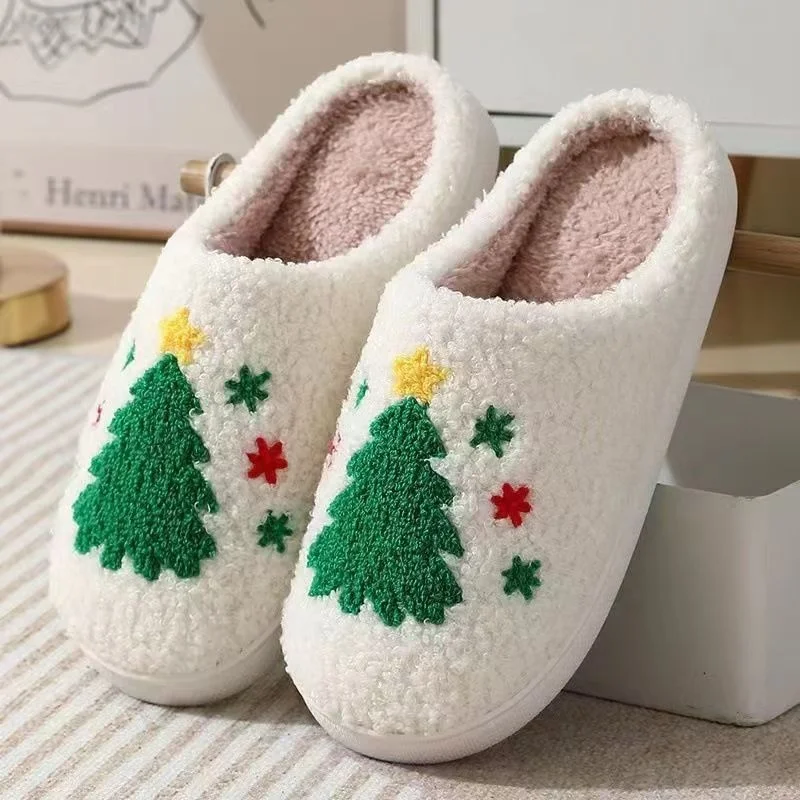 Wholesale Family Set Women And Men Large Size Ladies Winter Indoor Flat Warm House Slipper Custom Printing Slipper For Christmas