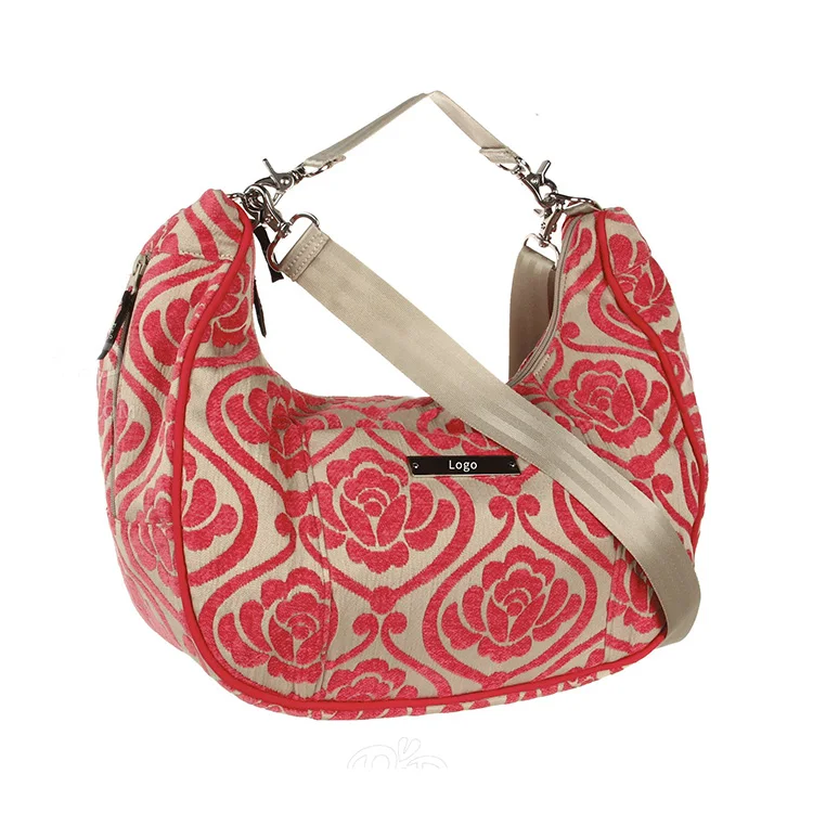 JZB005 Embroidery Flower Custom Logo Shoulder Mommy Diaper Bag Nappy Bags High Quality Cotton Linen Mommy Nappy Hand Bag