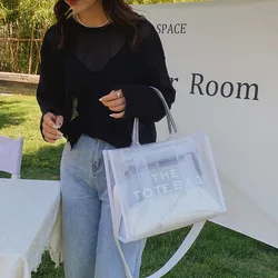 Tiktok Hot Women Massage Pink Bling Bubble Slides Rhinestone and Fashion Clear Jelly Tote Bag Set for Summer