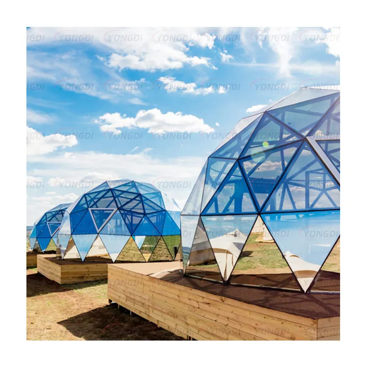 Foshan modualr prefab outdoor hotel igloo dome house glamping tent bubble house with glass roof cover aluminum alloy frame