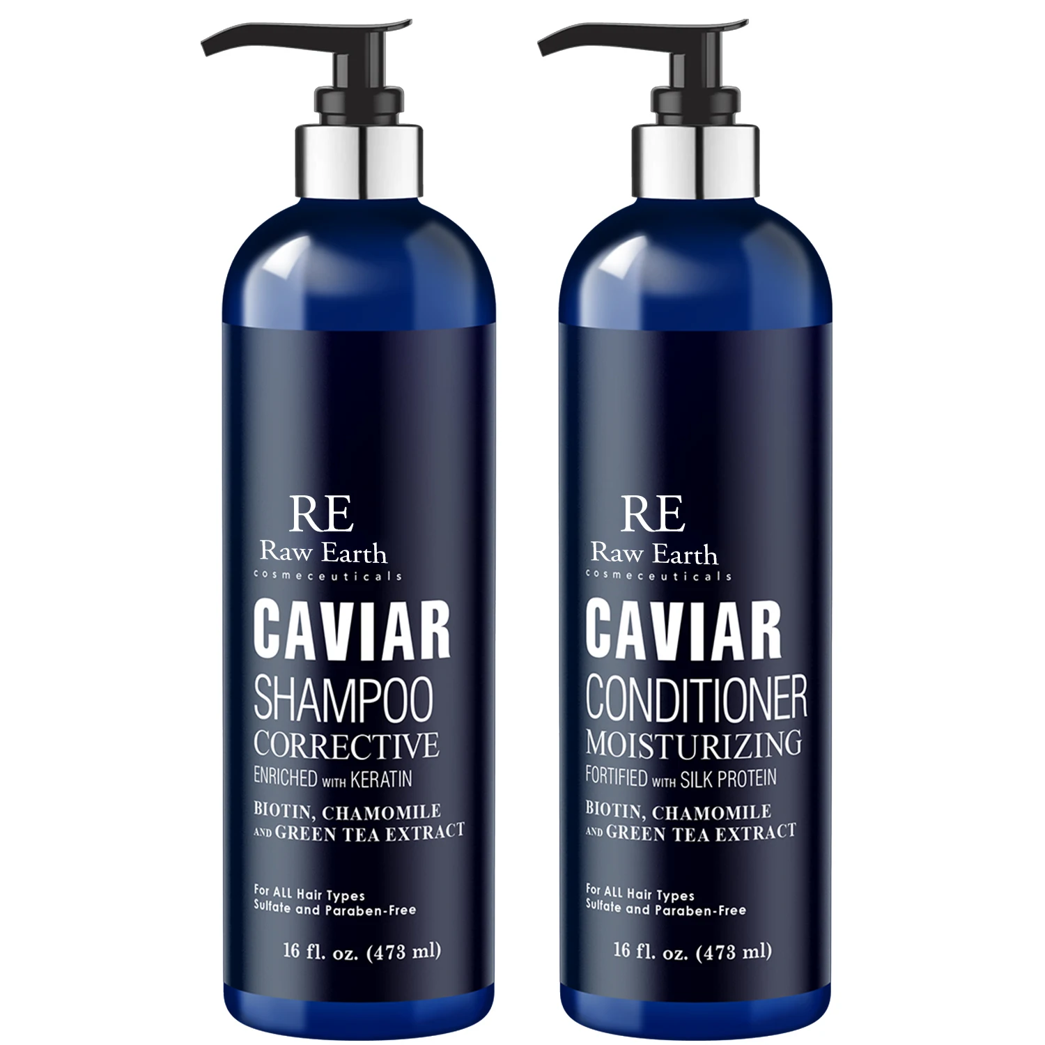 Raw Earth Caviar Corrective and Moisturizing Shampoo & Conditioner Set for All Hair Types
