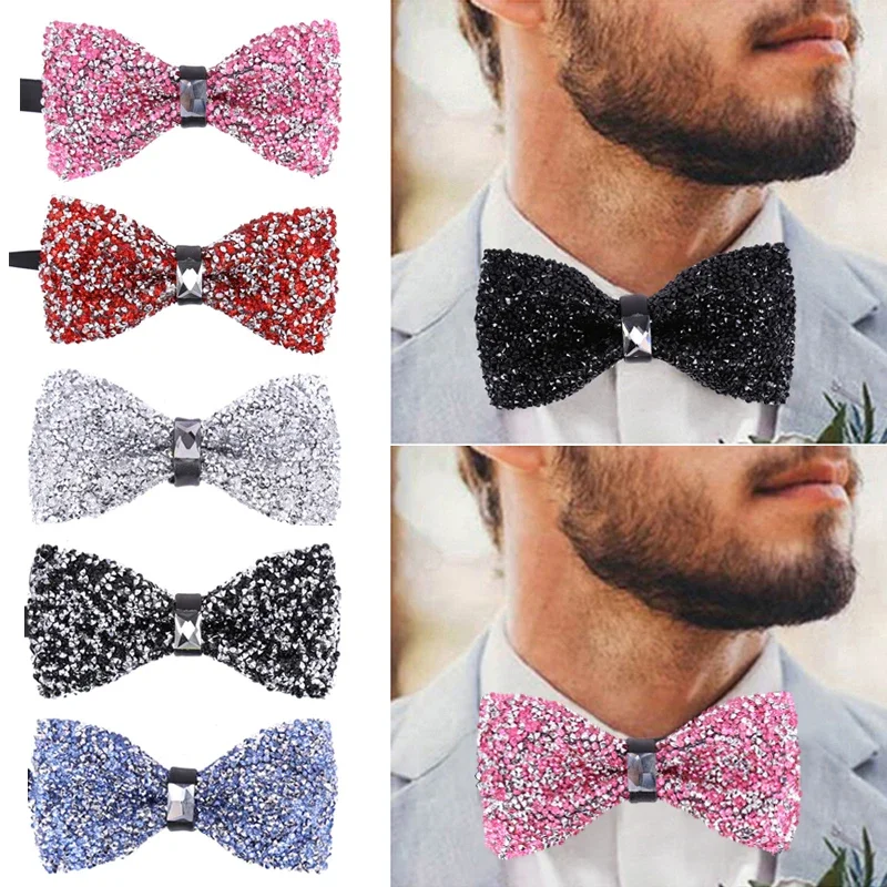 RhinestonBow Tie For Men Shining Crystal Collar Bowtie Luxury Wedding Banquet Party Bling Butterfly Knot Bridegroom Bow Ties