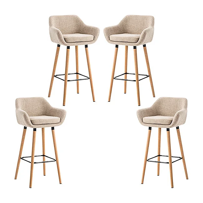 Modern Luxury Customizable Bar Stool High Chair Armrests Fabric Material Wooden Legs