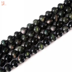 gemstone beads black obsidian Rainbow obsidian round beads for jewelry making