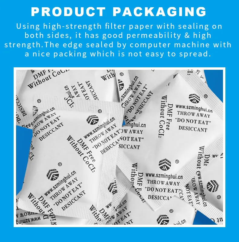 MINGHUI 5g Static Drying RoHS Reach DMF Standard Desiccant Silica Gel Desiccant Silica Gel Bag