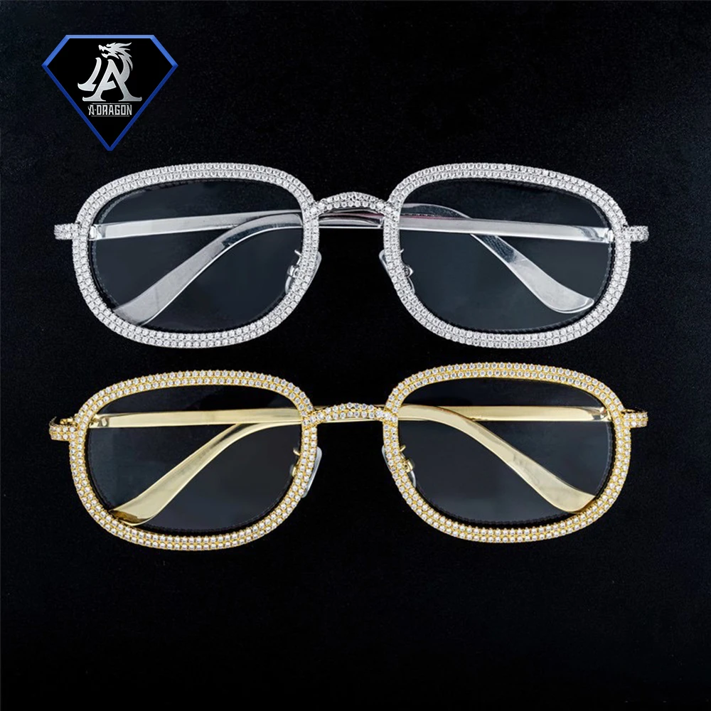 Bling Bling Fashion Full Iced Out Glasses HipHop Eyeglass With Wooden Frame For Men and Women