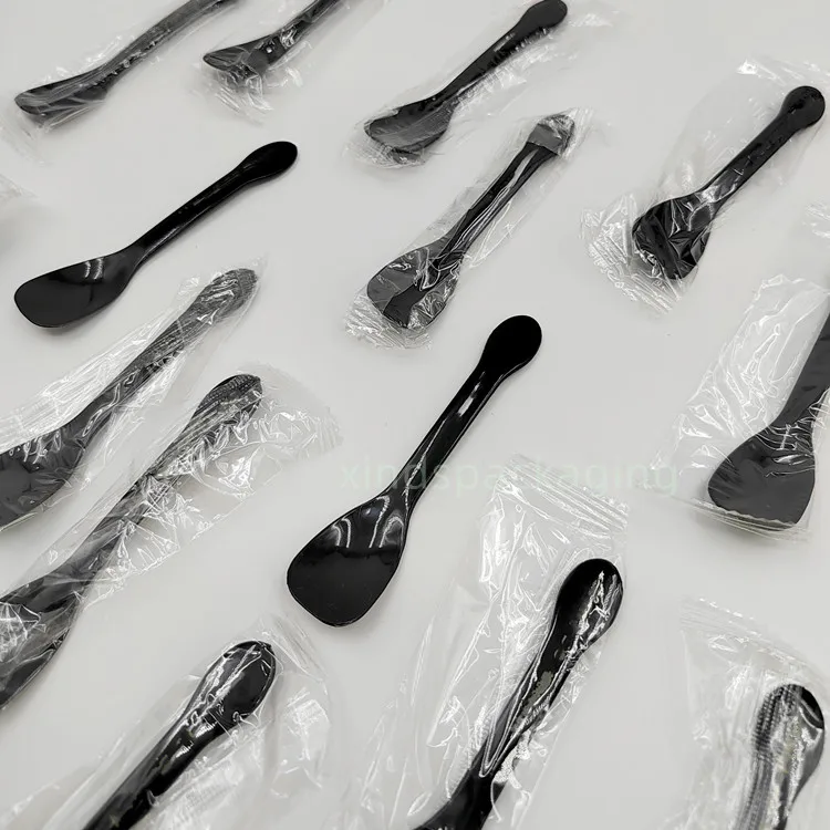 Disposable ice cream spoon black custom logo gelato plastic spoons