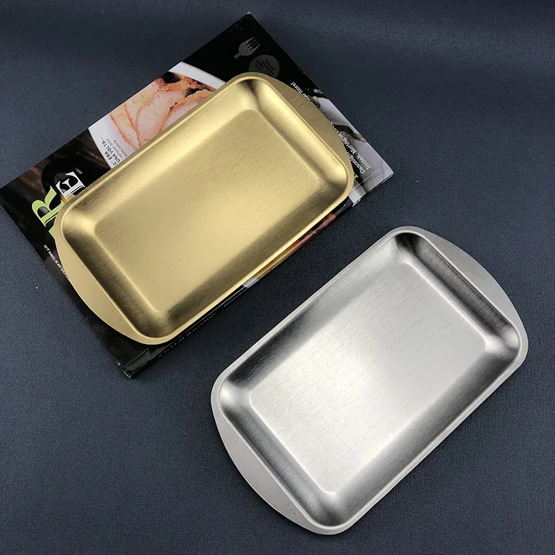 FTS stainless steel plates wholesale dishes food serving dinner catering restaurant metal set gold korean plate