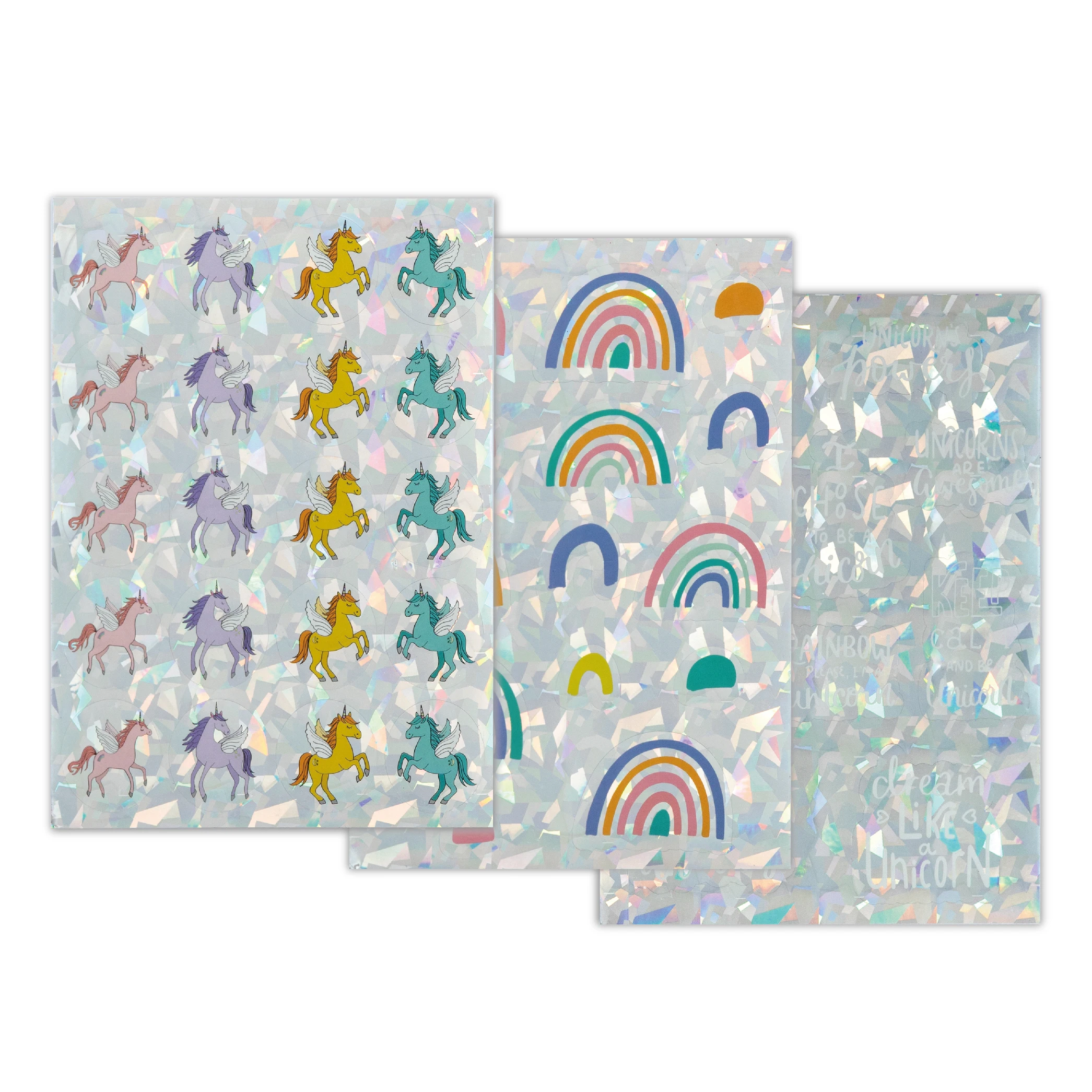 Custom Cute Laser Cut Vinyl Stickers Effect Cartoon Sticker Sheet Rainbow Unicorn Laser Film Stickers
