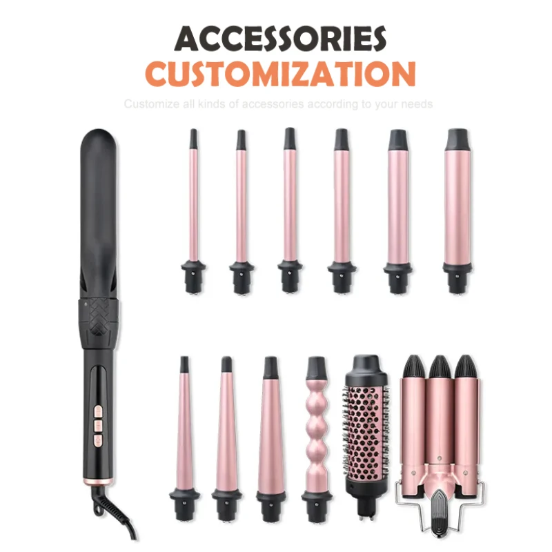 Red Diamond Color Electric Hair Curler Flat Iron Bling Bling Sparkly 3 Barrel Rhinestone Curling Iron