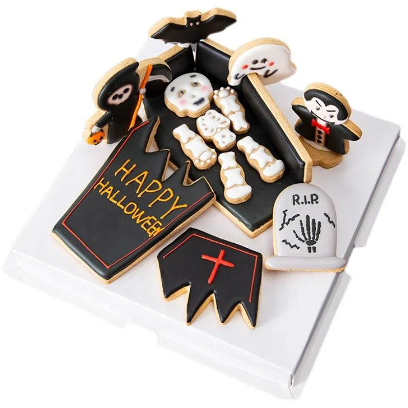 Halloween Three-Dimensional Funny Coffin Cookie Mold Set DIY Stainless Steel Baking Mould for Party Soap Use