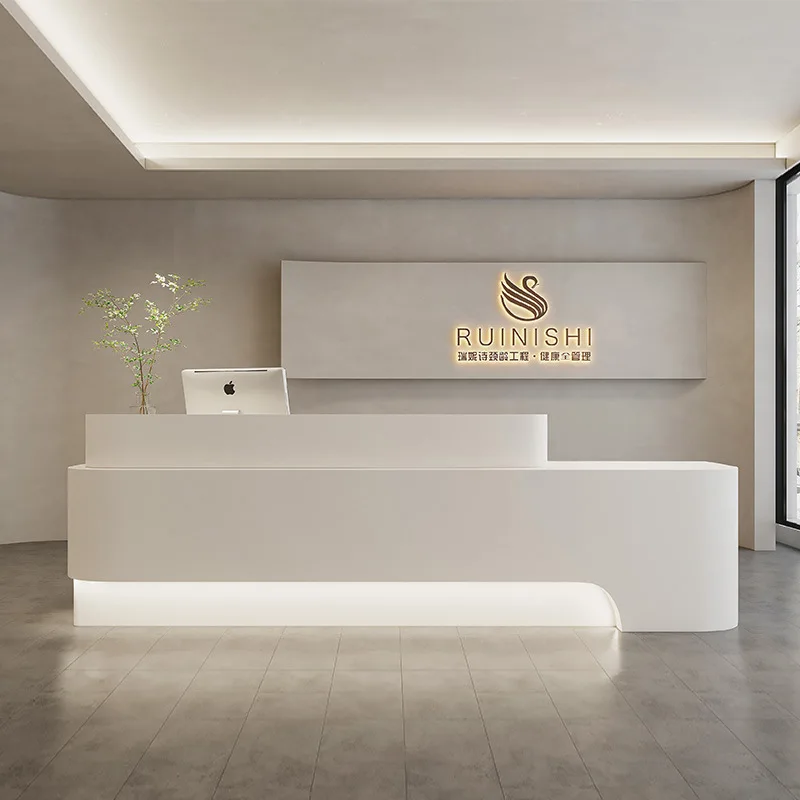 salon spa boutique nail beauty shop furniture custom white desk MDF or solid surface stone reception front counter