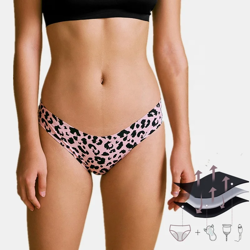 INTIFLOWER 612 Oeko-Tex Seamless Period Panties Fashion Print Stain Free Underwear Bleeding Cute Menstrual Panties  For Women
