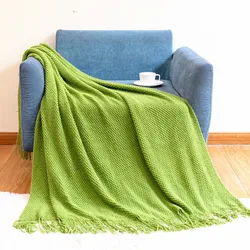 Songmai Throw Blanket for Couch Waffle Acrylic Blanket Soft Cozy Bed Decor Travel Blanket with Tassels for Living Room
