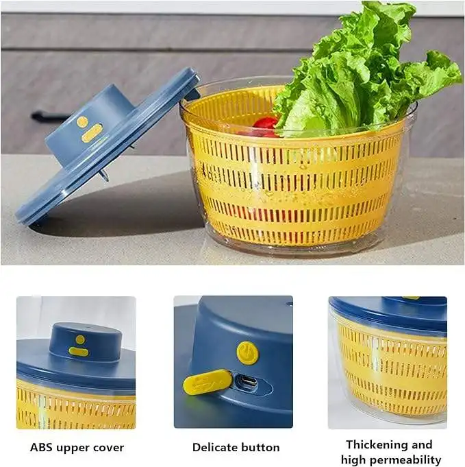 High Quality Vegetables Washer Dryer 4L Large Capacity Fruit Vegetable Strainer Spinner,USB Electric Salad Lettuce Spinner