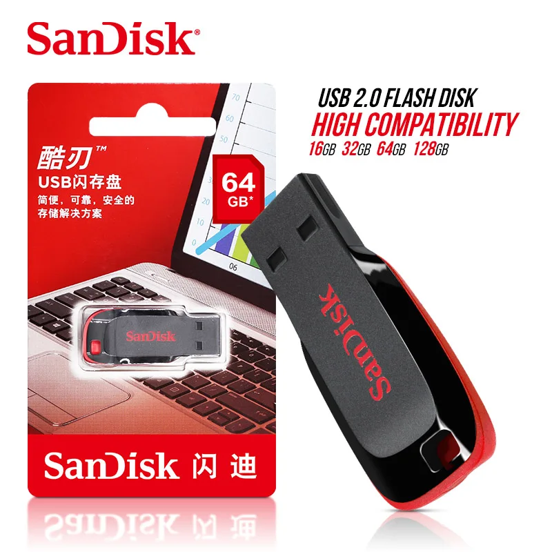 Оптовая продажа, флеш-накопитель SanDisk Cruzer Blade CZ50 USB 128 ГБ 64 ГБ 32 ГБ 16 ГБ 8 ГБ 4 ГБ usb2.0