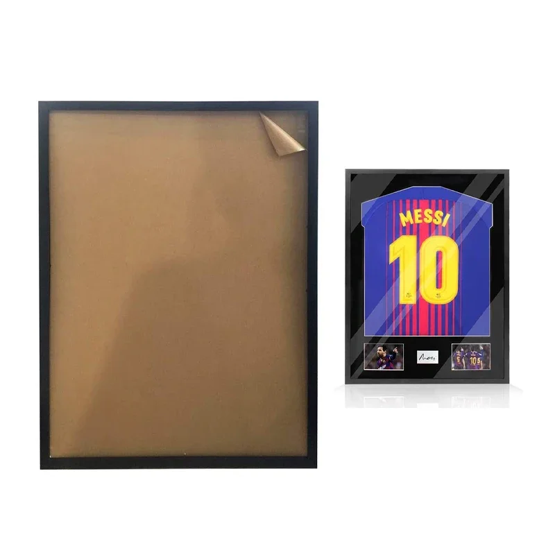 Solid Wood Photo Frame Glass Jersey Display Box Case Poster Shadow with Plastic Wooden Wall Art As