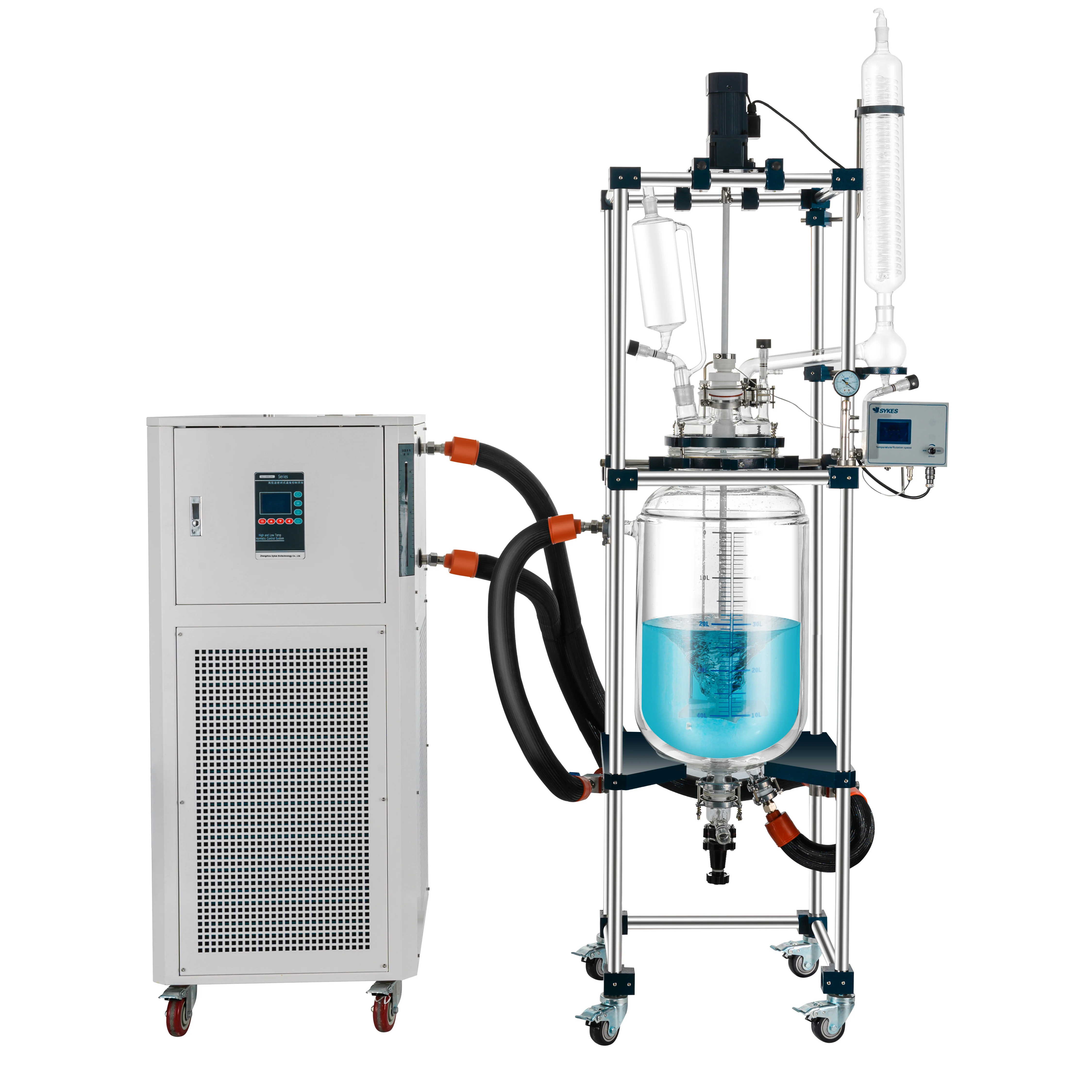 CE 50Liter Chemical Laboratory Cylindrical Two Layer Jacketed High Borosilicate Glass Reactor Factory Price