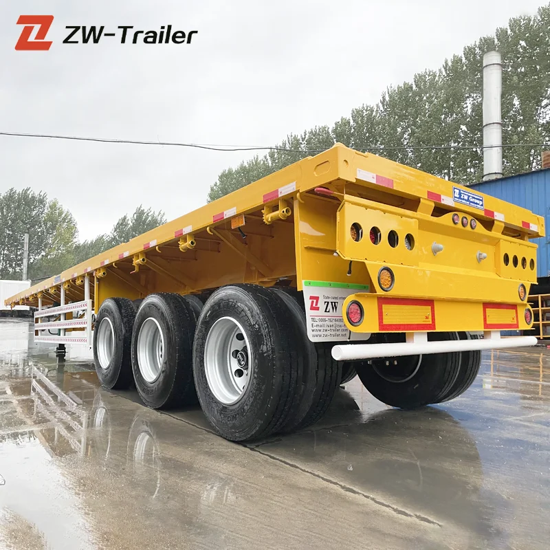 china tri-axle 50 tons flat deck trailer semi truck flatbed for sael kenya