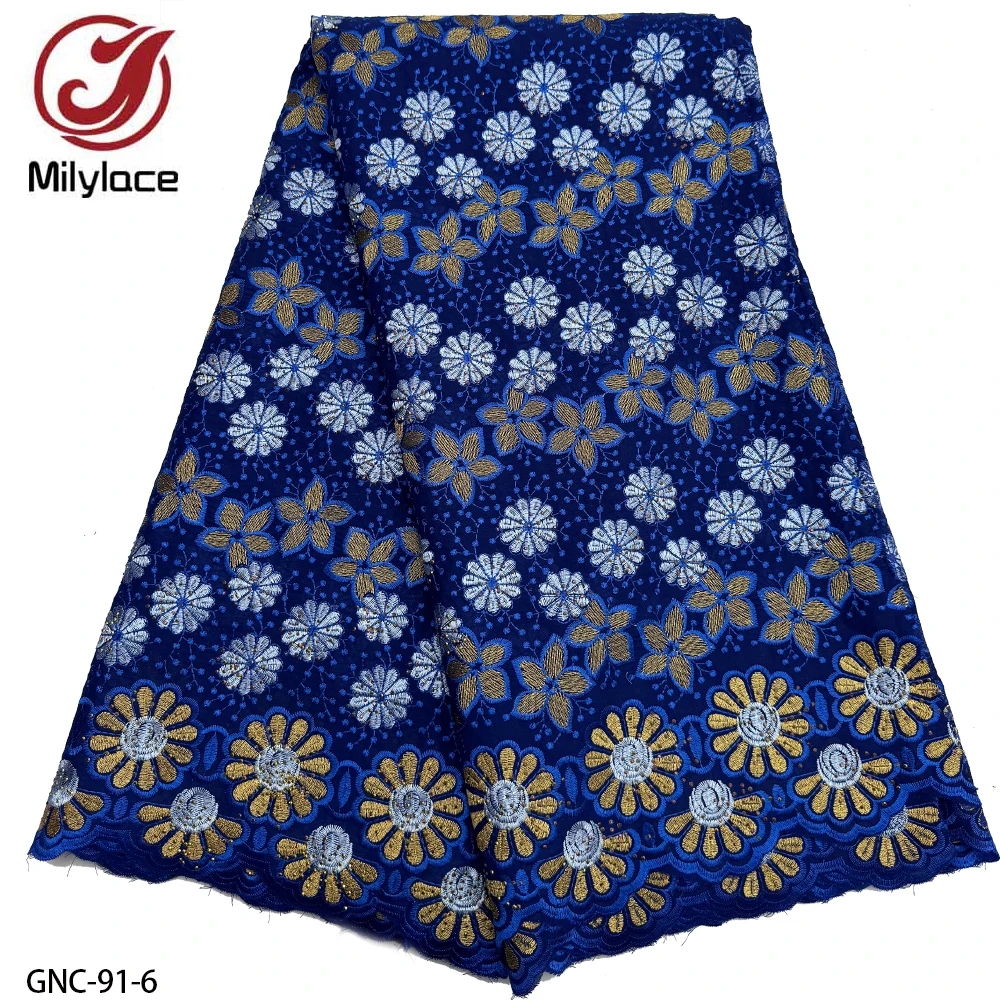 Wholesale African 100% Cotton Swiss Lace Fabric Flower Embroidery Cotton Lace Fabric For Making Dress
