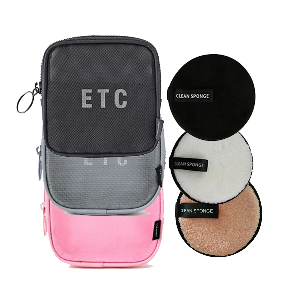 1pcs/set Skin Care Machine Washable Face Non Chemical Makeup Remover Sponge Puff Pads Set with Mini Cosmetic Bag