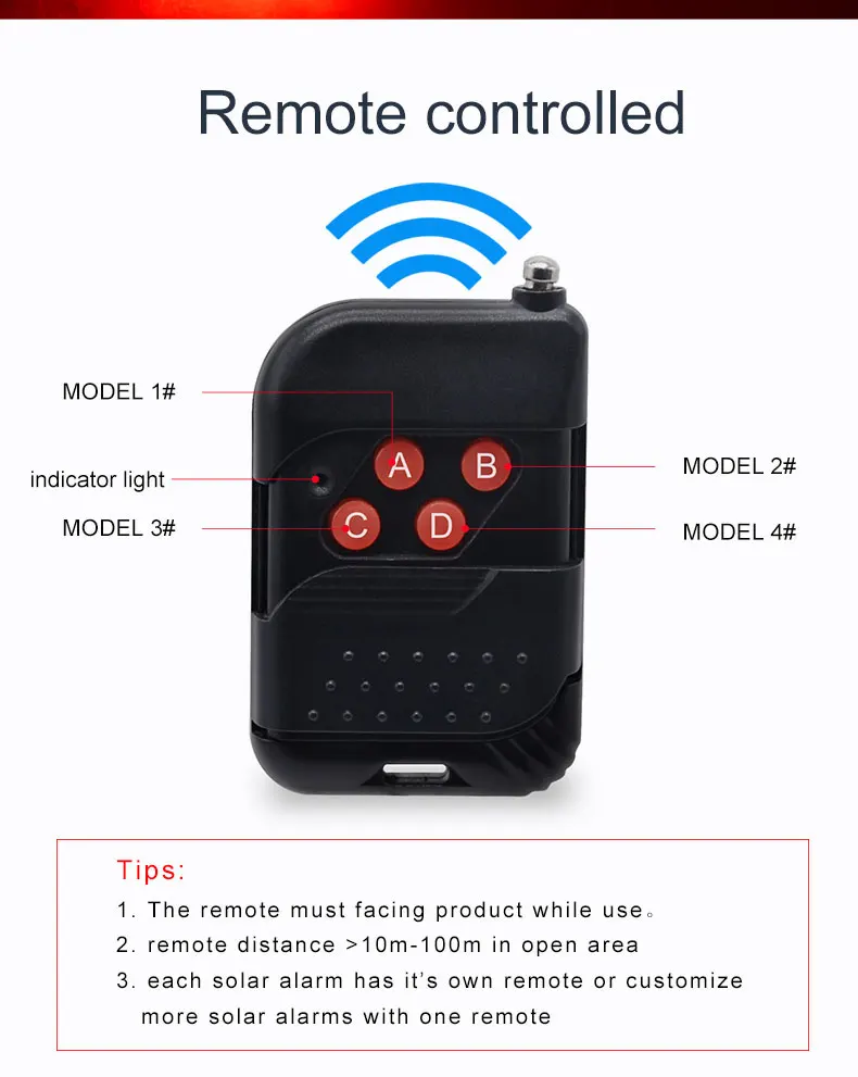 High quality Wireless remote control LED Solar RF Remote Alarm Outdoor Sound Light Siren Security Alarm System