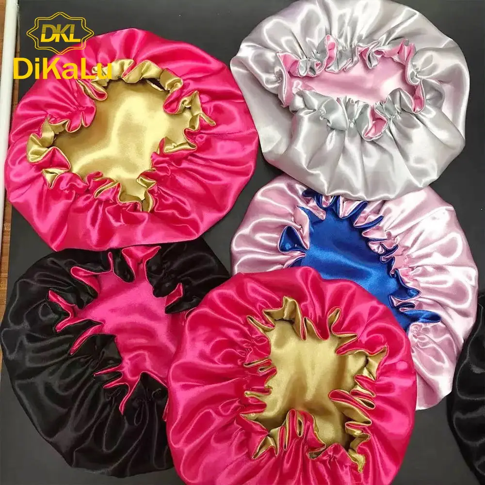 Wholesale High Quality Personalized LOGO Custom Silk Sleep bonnet Double Layer Real Satin Bonnet With Logo Free Custom Bonnets