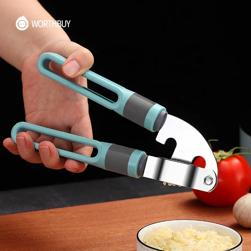 WORTHBUY Own design plastic handle ginger squeezer manual garlic crusher stainless steel garlic press for kitchen gadgets
