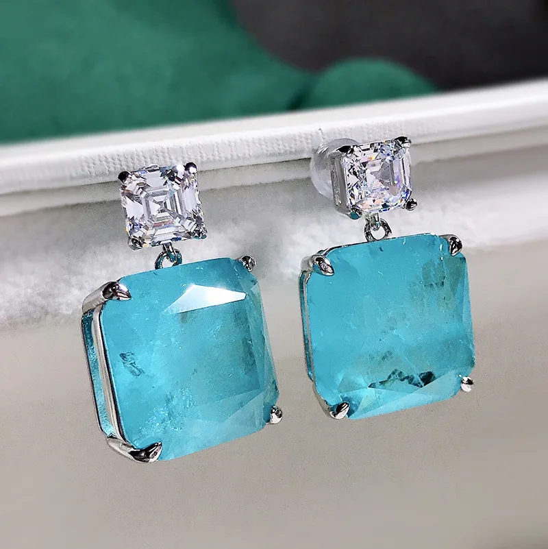 lab gronw paraiba tourmaline 925 sterling silver stud earring