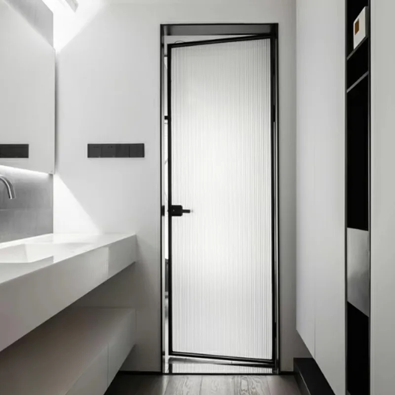 Современный Стиль Скрытая рама распашная дверь узкая из алюминиевого сплава комнатная туалета с качелями стиль для использования в ванной