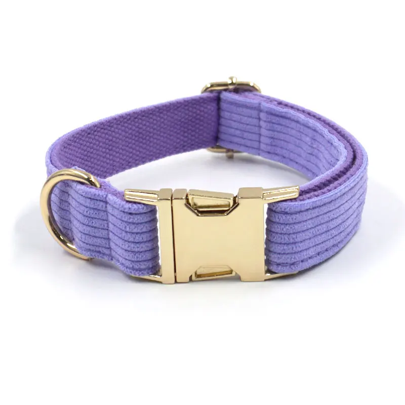 New arrive light purple corduroy dog collars solid quality dog leash bow tie matched poop bag holder pet harness set airtag case