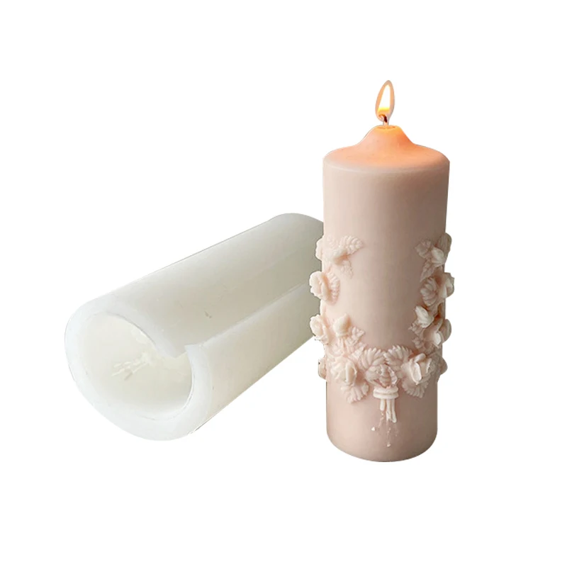 Rose Flower Carved Cylindrical Silicone Candle Mold For  Making Candle Soap Plaster, Pillar Candle Molds For Epoxy Resin Casting
