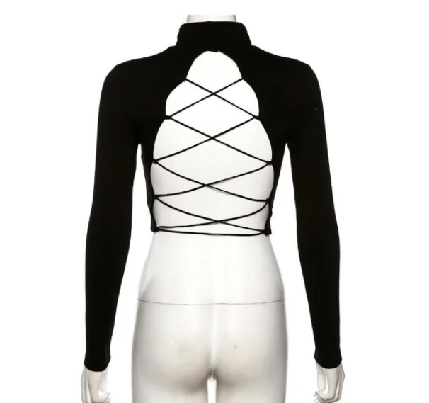 Dropshipping women long sleeve sexy backless T-shirt crop tops