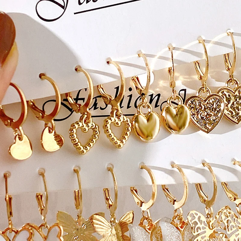 European American New Creative Retro Simple Openwork Love Gold Butterfly Earrings